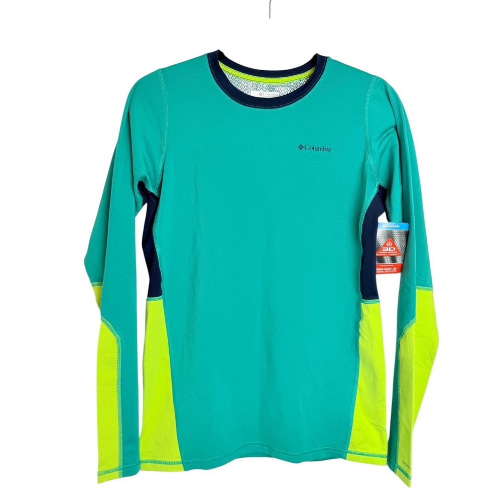 Columbia Kids Omni-Heat 3D Knit Crew Teal Lime Long Sleeve Base Layer AY0089 XL